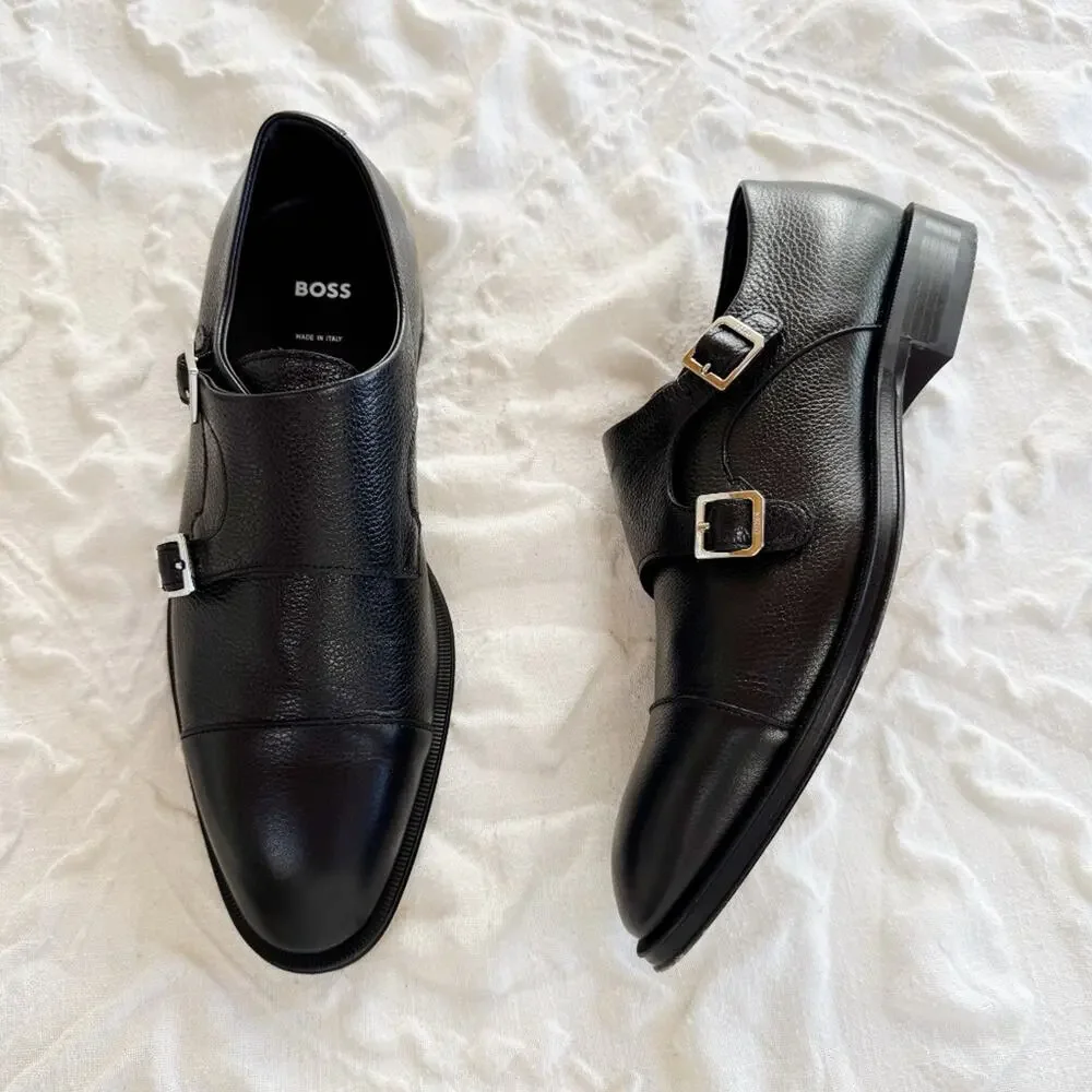 BOSS Double Strap Monk Leather Grain Shoes Size 7.5